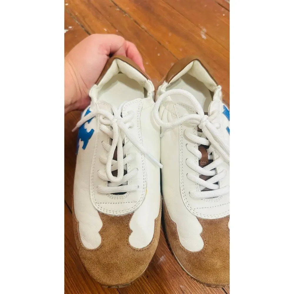 TORY BURCH Bellflower Blue Ivory Leather Suede Active Tory Sneakers size 6.5